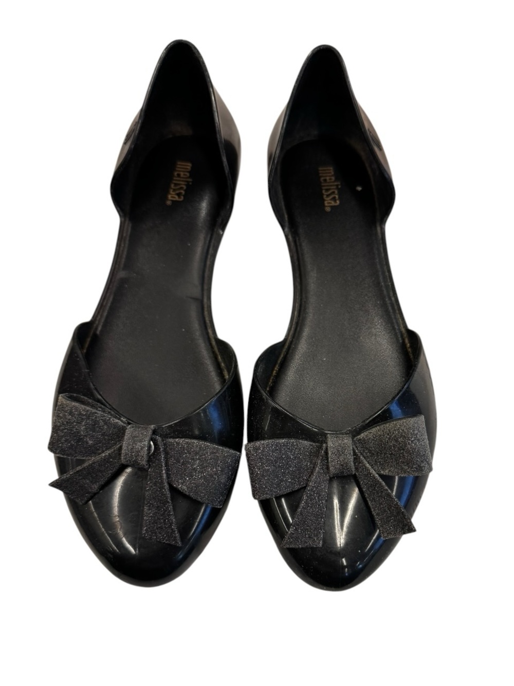 Melissa Black D'Orsay Flats with Bow Accent